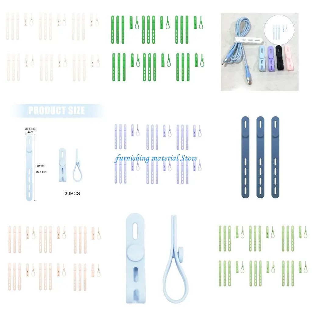 

Y5GD 30Pcs Elastic Cord Organizers Silicone Cable Straps Cord Organizers Easy to Use