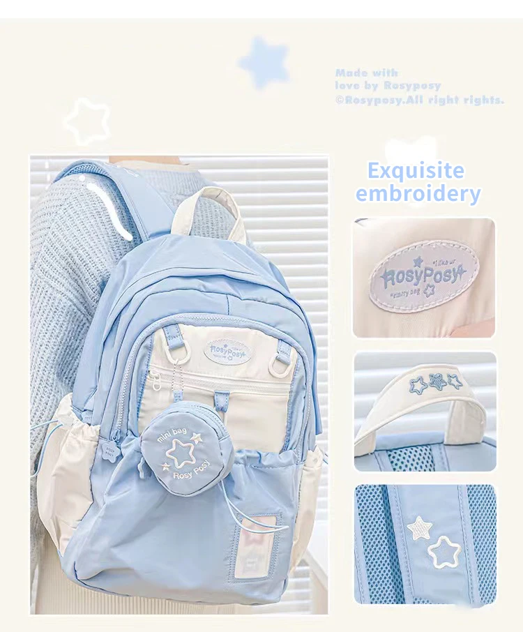Cremefarbener Rucksack für Studenten mit hohem Erscheinungsbild, einfaches und niedliches Design, großer Rucksack, leicht und schmerzhaft – Detail 5
