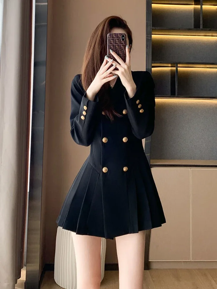 Xgoth Early Autumn Blazer Dress Fashion Office Lady Elegant Long-sleeved  Dress Women's Double Breasted Pleated Skirt Suit - AliExpress 200000345