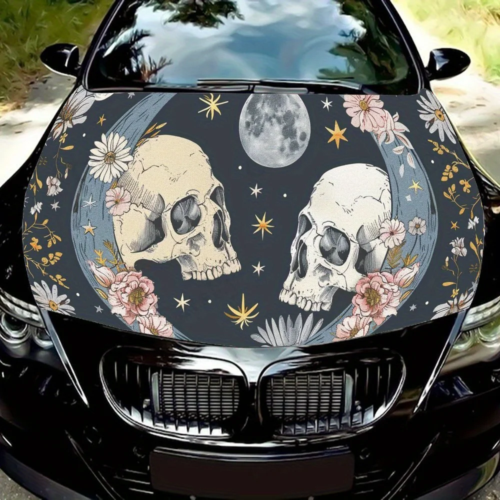 Flowers & Moonlit Night Print car hood stickers, waterproof self-adhesive, scratch resistant, easy to stick, durable car PVC sti