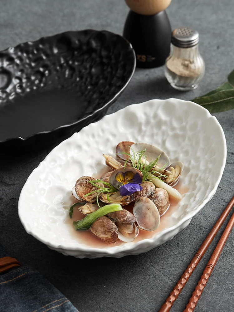 

Creative Irregular Oval Cutlery Ceramic Household Good-looking Steamed Fish Plate Features Personality Dish Plate