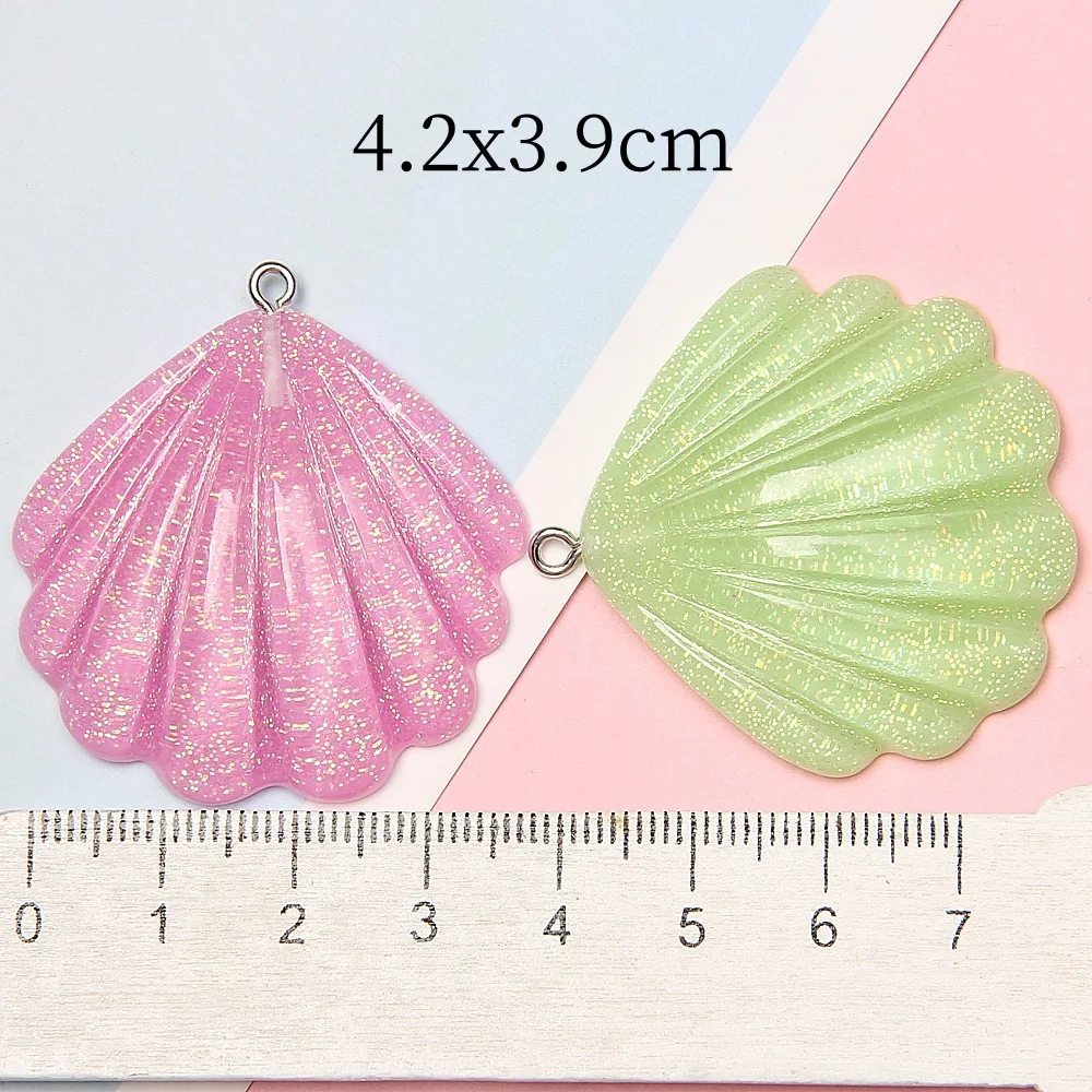 10pcs Resin Transparent Glitter Powder Scallop Shell Charms For Fashion Jewelry Making DIY Bracelet Necklace Crafts Decor