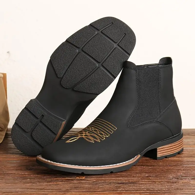 Men's embroidered leather shoes, outdoor comfortable and breathable high-top leather boots