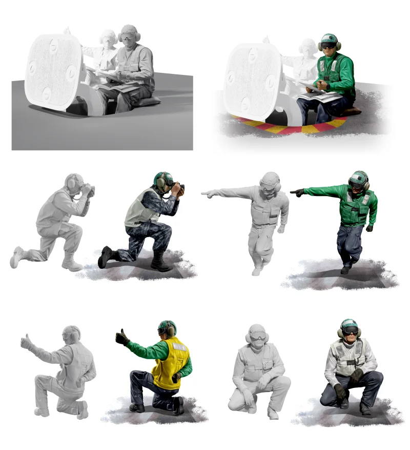 Galaxy F48067-76 1/48 Carrier Catapult Crew 3D Print Resin Figures for Assembly Model Airplane Building Hobby DIY Accessories