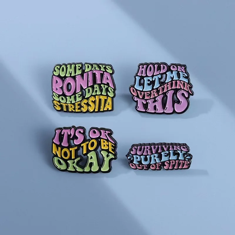 Colorful Quotes Saying Enamel Pins Overthinker It's OK Brooches Lapel Badges Funny Jewelry Gift for Kids Friends Wholesale