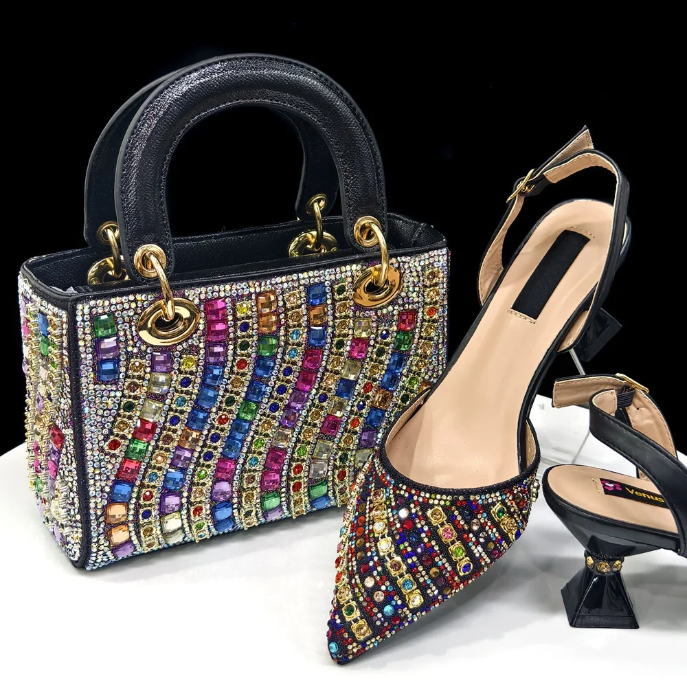 

Туфли на высоком каблуке со стразами в нигерийском стиле и сумка в тон, туфли итальянского дизайна с подходящей сумкой, комплект для вечерней вечеринки