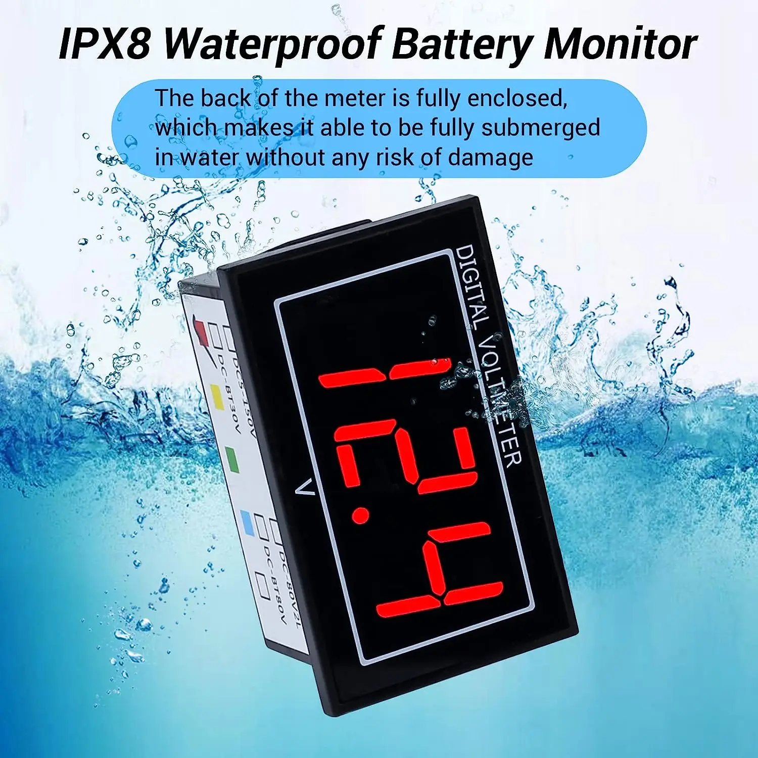 0.56in Waterproof Digital Battery Monitor Red LED Voltmeter Voltage Meter DC 5-130V 12V 24V 36V 48V 60V for Car Boats Motorcycle