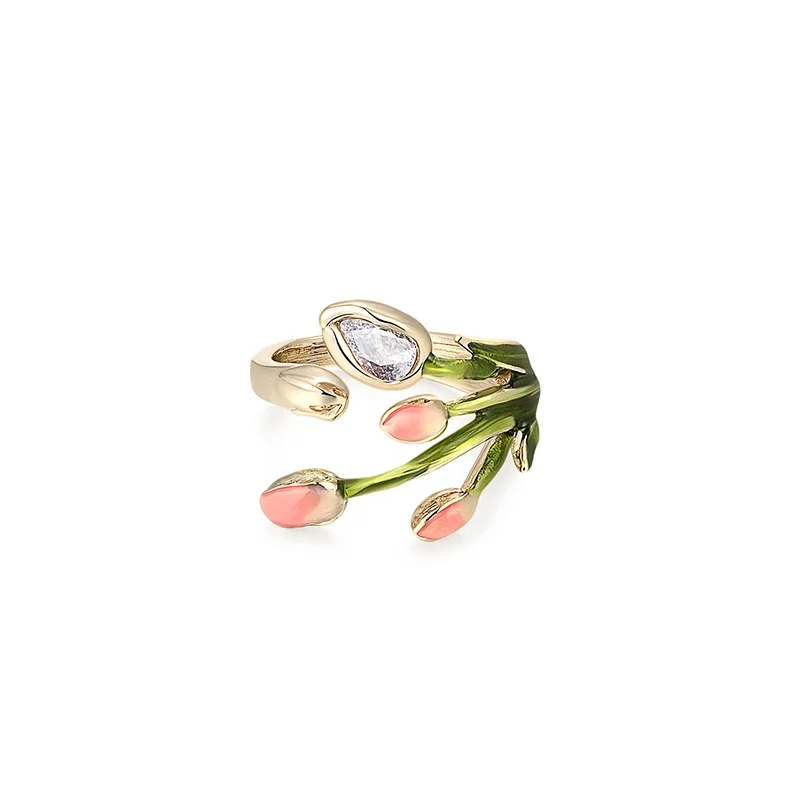 

*zDripping oil tulip ring female niche design hand jewelry for girlfriend
