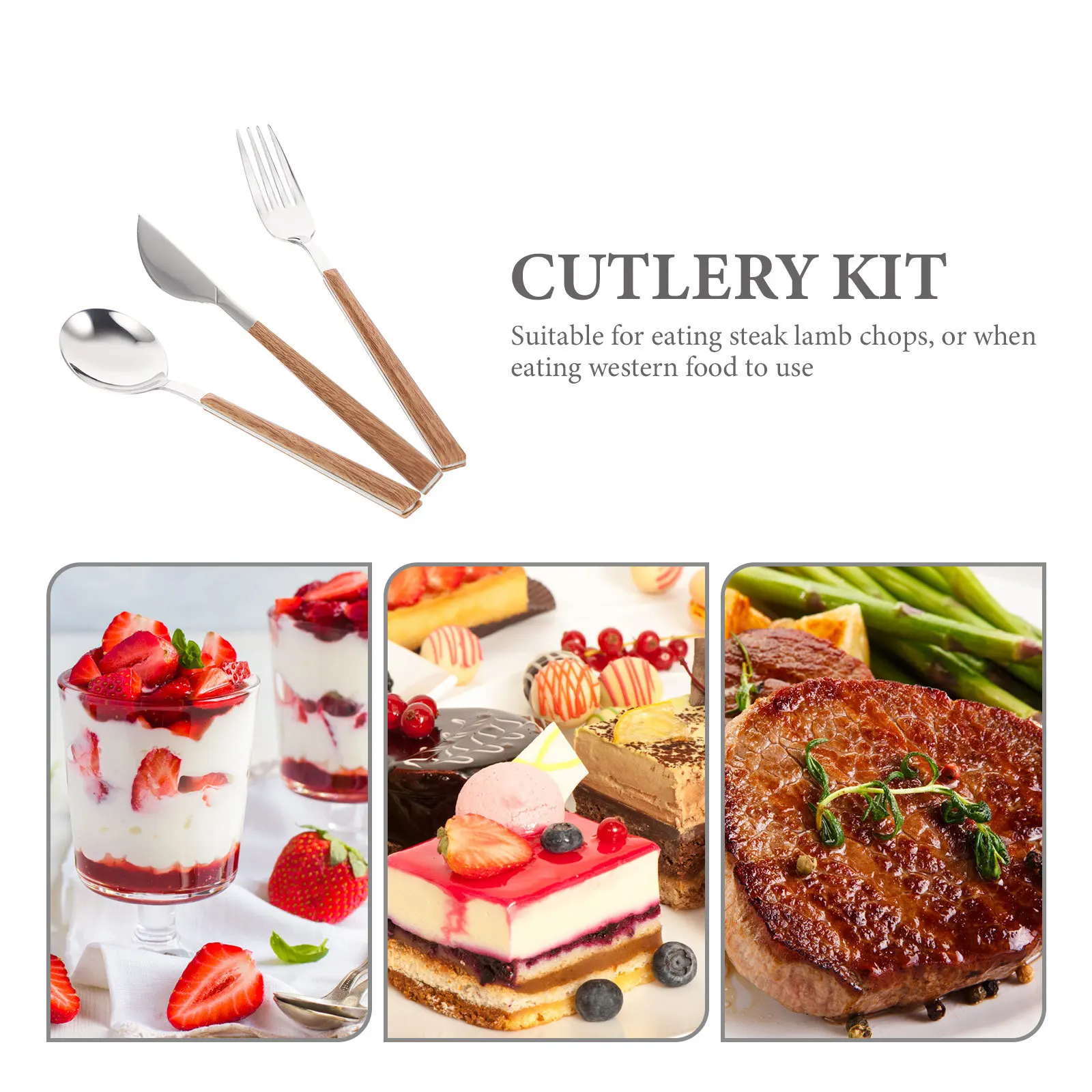 

1Set Stainless Steel Fork Spoon Knife -Like Handle Practical Portable Dining Cutlery Steak Cutter Party Outdoor Use