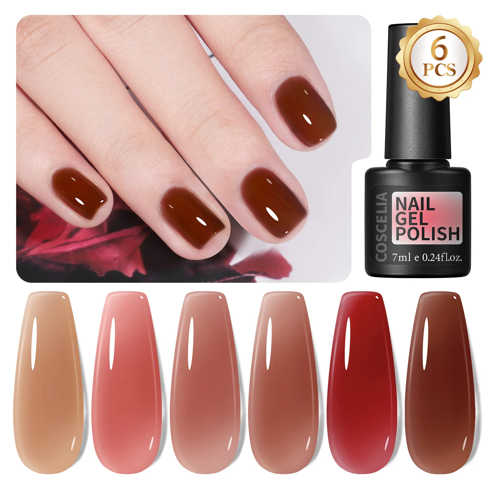 

Coscelia 6PCS Jelly Nail Polish Set for Beginner, Blood Burgundy Red Soak Off Gel Polish, Salon DIY at Home and Gifts for Women