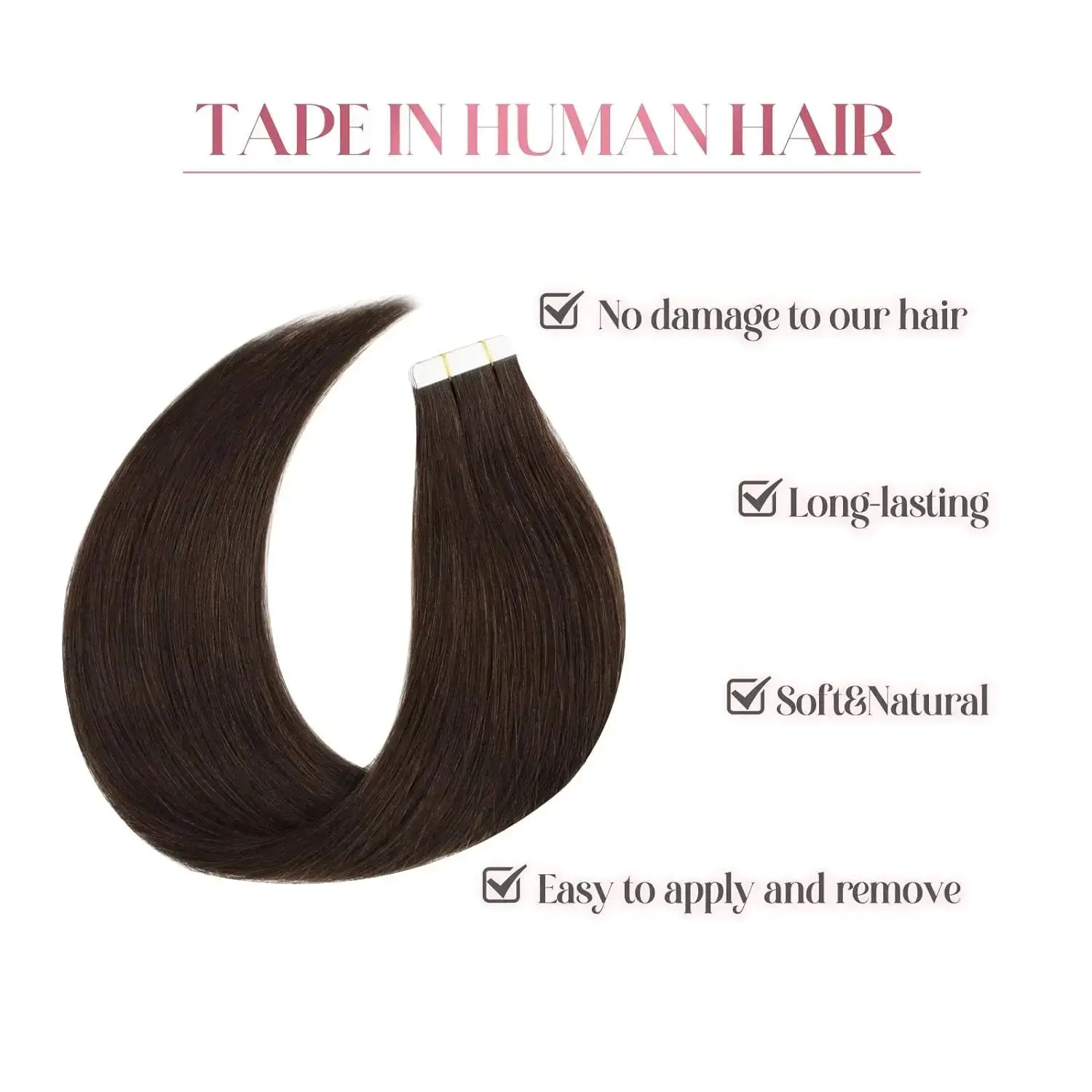 Tape In Hair Extensions Human Hair 2 Dark Brown Straight 100% Human Hair 16-26inch 20pcs Straight Tape in Hair Extensions 50G