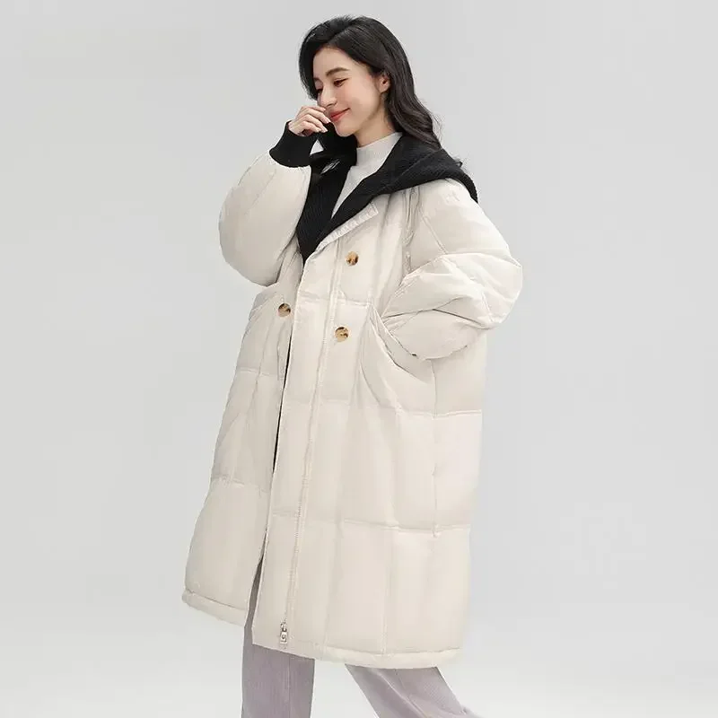 

Winter Patchwork Hooded Quilted Long Puffer Jacket Oversized Warm Thick Parka Women Cotton Coat Design Cotton-padded Coat New