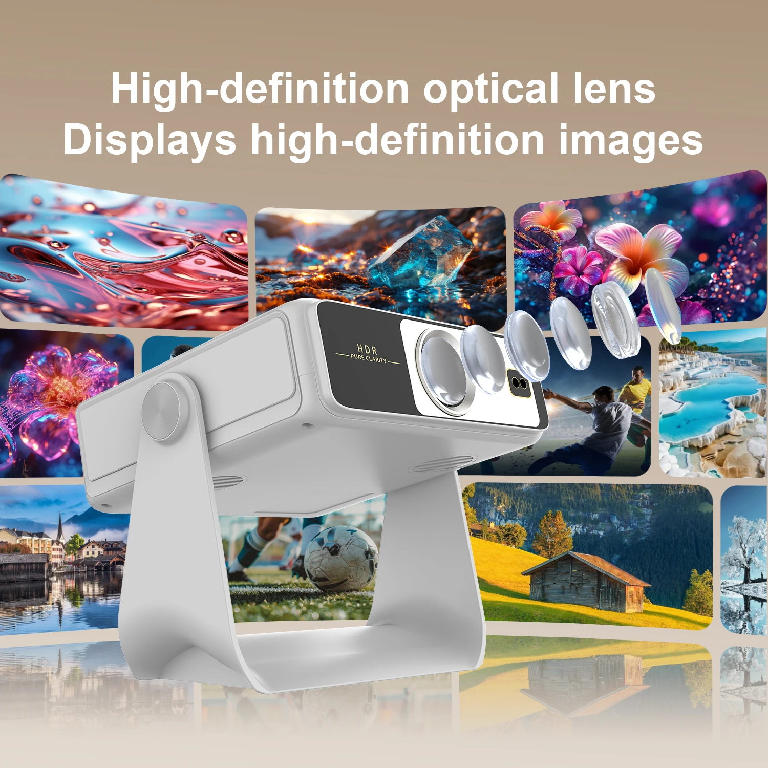 HD Projection Device for YouTube Streaming - Built-in Android 12 OS, Lens Shift - Birthday Parties Crystal Clear Display