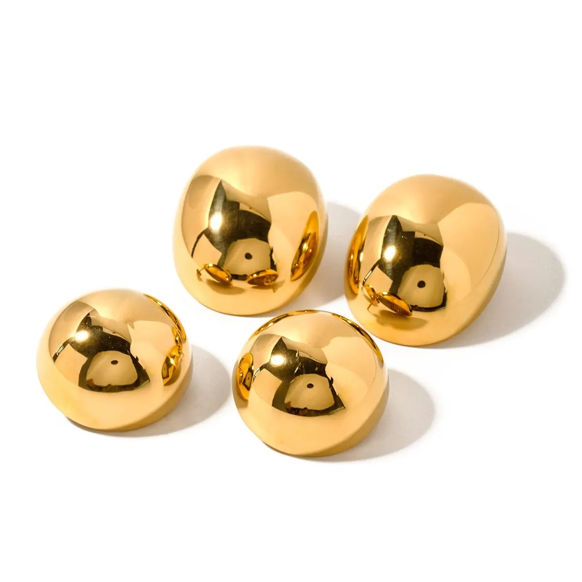 New Half Round Stud Earrings Stainless Steel Stylish Waterproof Geometric Gold Color Trendy Classic Metal Texture Jewelry