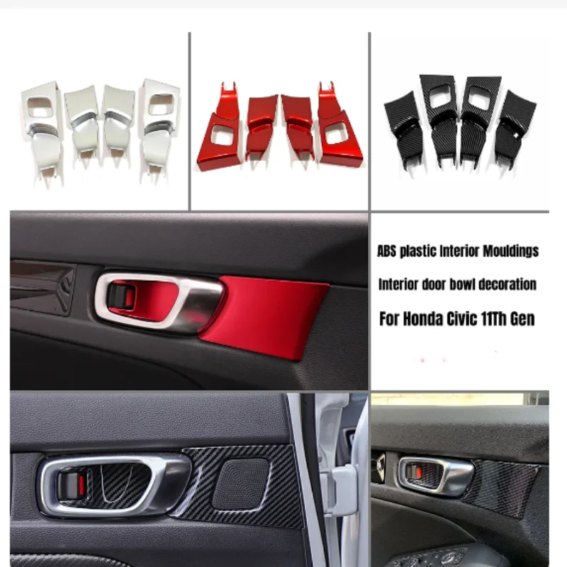 

For Honda Civic 11th Gen 2022 2023 2024 ABS Plastic Car Armrest Door Handle Bowl Cover Trim Decoration Handrail Accessories 4Pcs