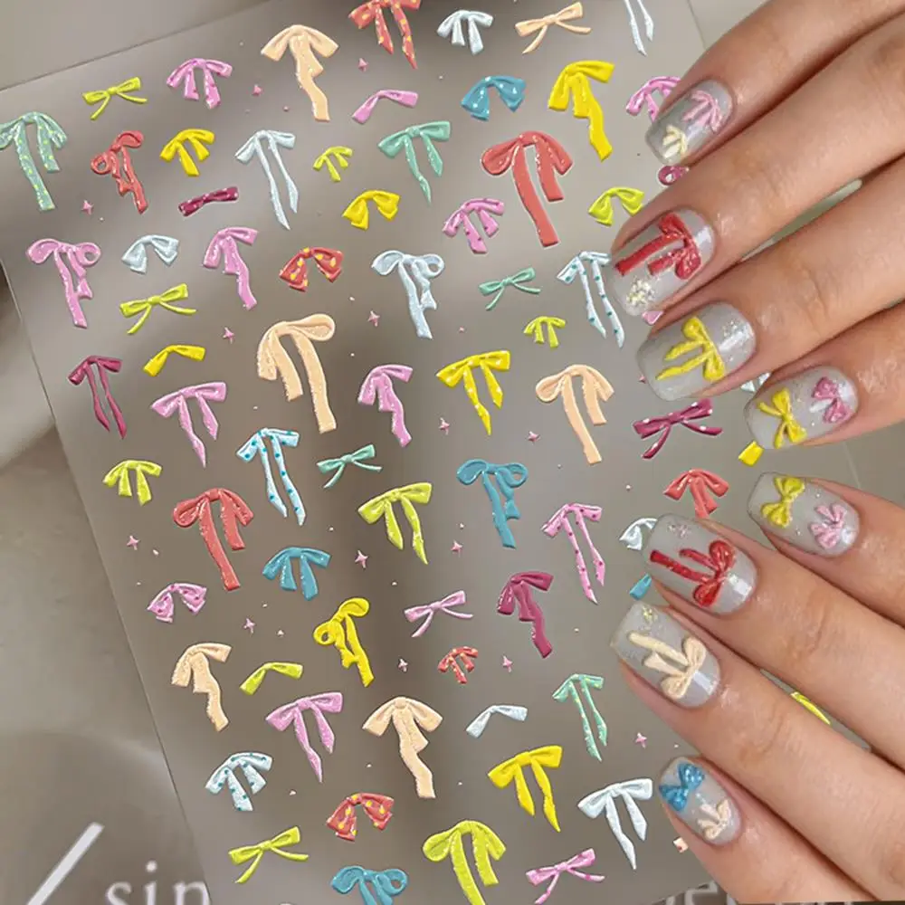1 Stück 5D Bonbonfarbene Polka Dot Schleifen-Nagelaufkleber Buntes Banddesign Selbstklebende Nagelsticker für Y2K Mädchen Maniküre-Dekoration