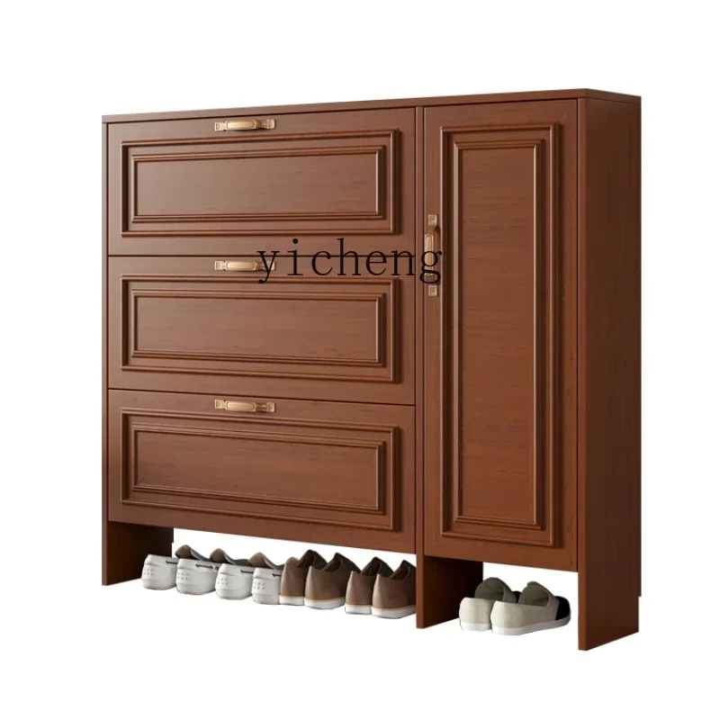 

Tqh Walnut Complete Color Aluminum Alloy Ultra-Thin Tilting Shoe Cabinet Corridor Sunscreen and Waterproof