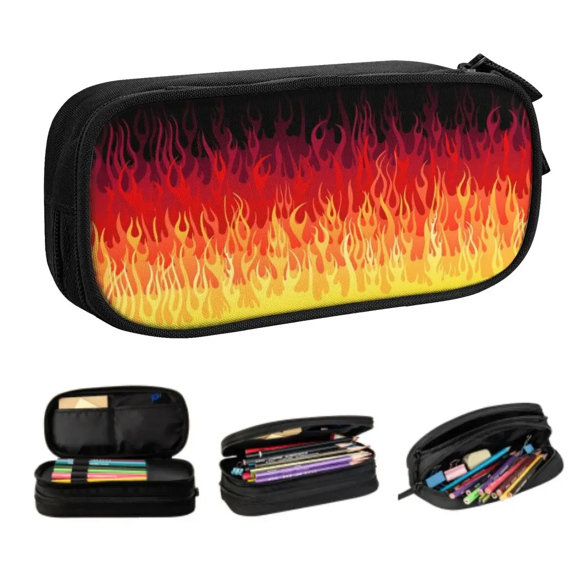 Kawaii Custom Red Burning  Racing Flames Pencil Case for Boys Gilrs Large Capacity Pen Box Bag Stationery