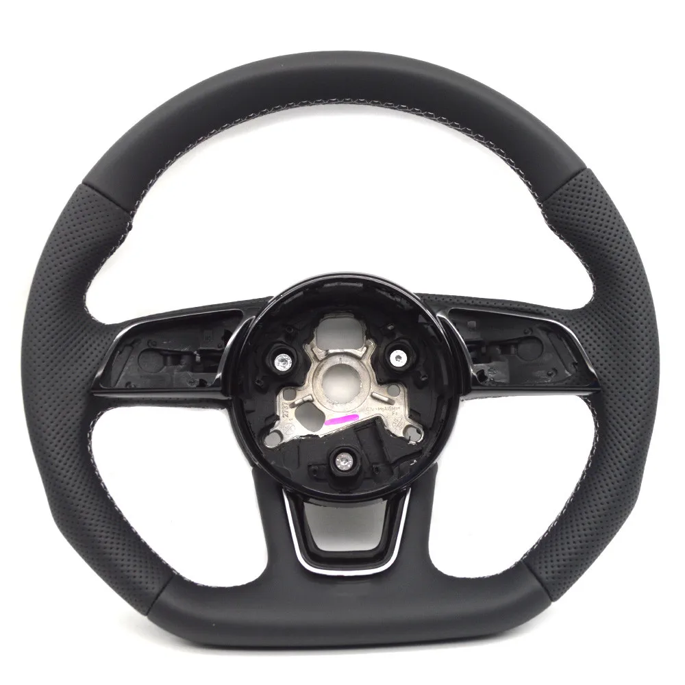 Leather Perforated Steering Wheel For Audi A4 B8 A4 B9 Q3 F3 Q5 FY White Stitching No LOGO Flat Bottomed Leather Steering Wheel