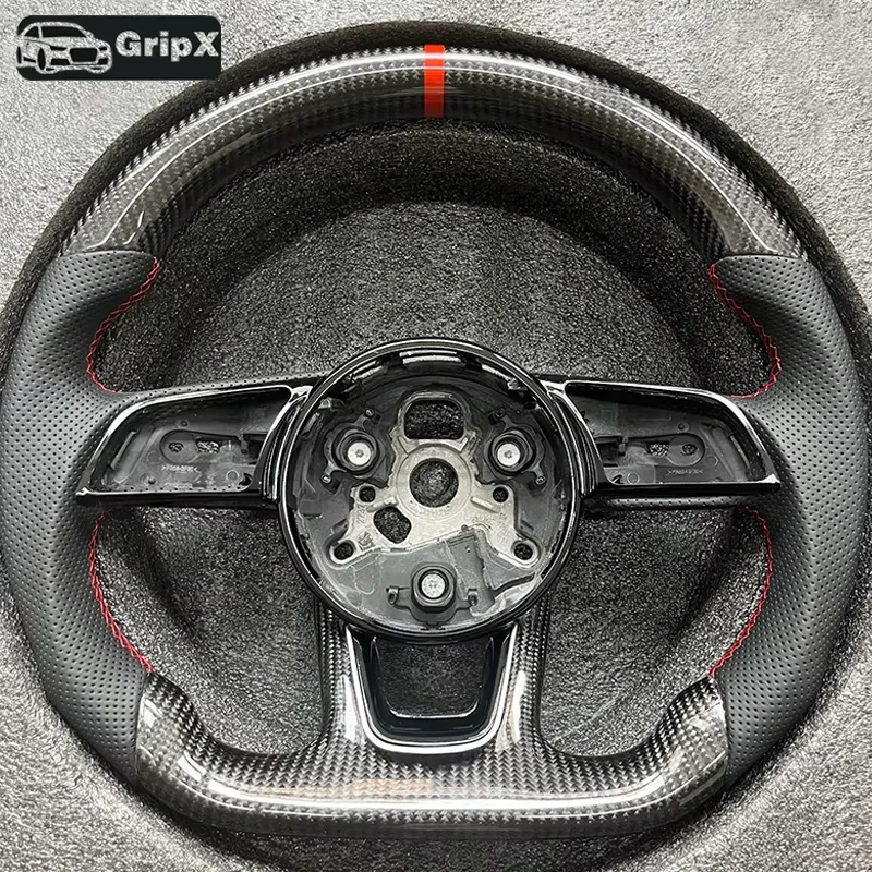 Carbon fiber steering wheel with leather perforations With frame For Audi B9 S3 S4 S5 RS3 8V RS4 RS5