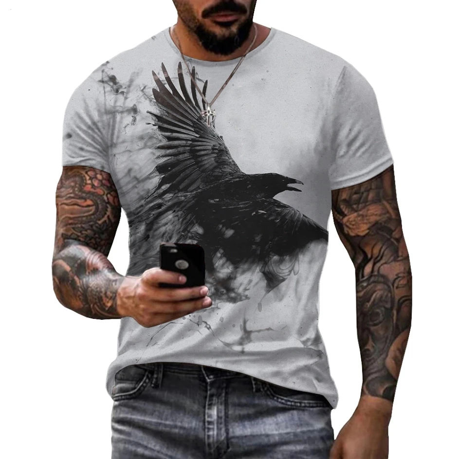 Crow Raven Bird Giraffe 3D Print Summer Men\'s O-Neck T-shirt Casual Short Sleeve Oversized Tee Tops Fashion T Shirts Men Clothes