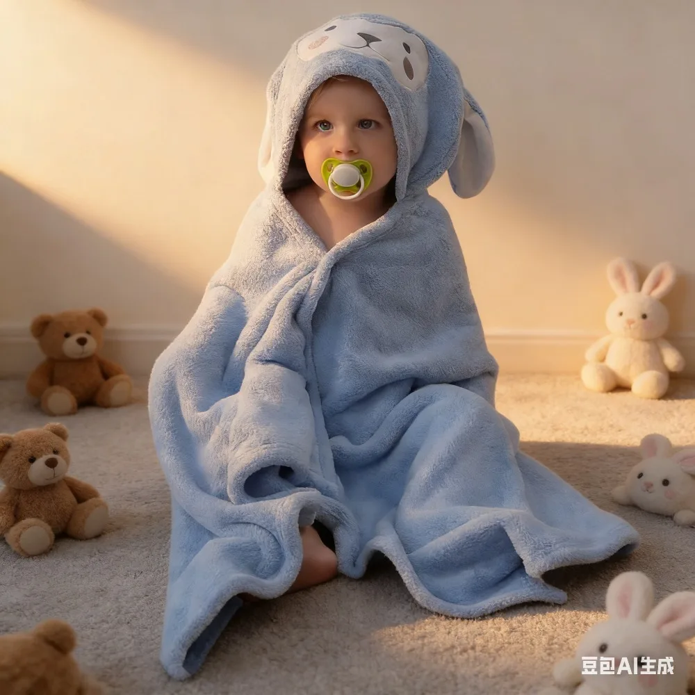 

Cartoon Pattern Coral Fleece Hooded Bath Robe Soft Absorbent for Infants and Children