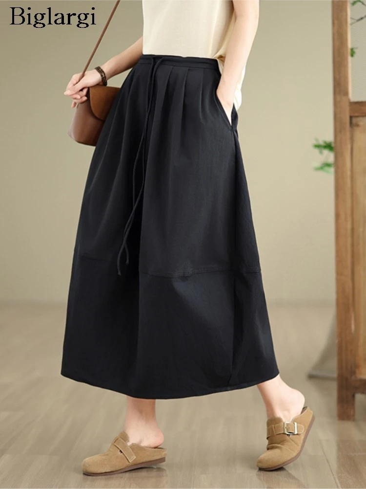

Oversized Summer Elastic High Waist A-Line Skirt Women Ruffle Pleated Loose Fashion Ladies Skirts Casual Woman Long Skirt