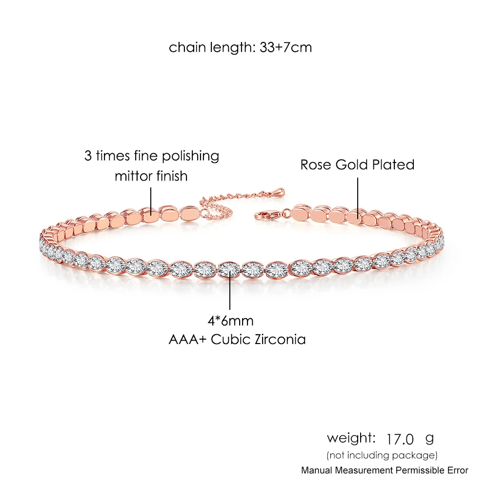 Oval Crystal Tennis Choker Necklace for Women Dazzling Korean Zirconia Collar Chain On The Neck Dainty Wedding Jewelry Gift N135