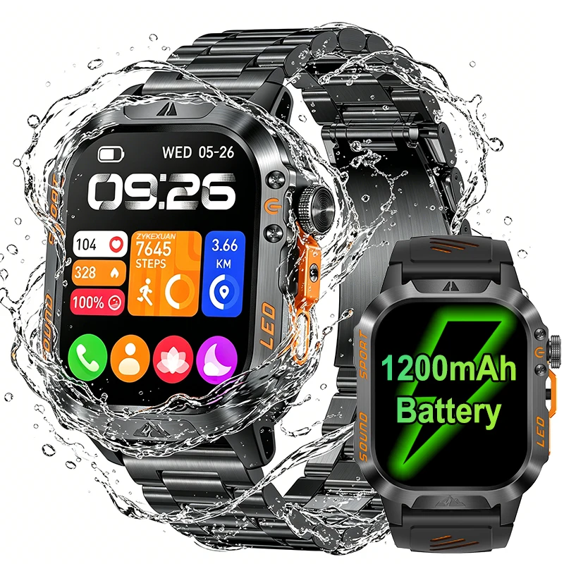 2026 New 1200 mAh Battery Military Smartwatch Men 5ATM Water