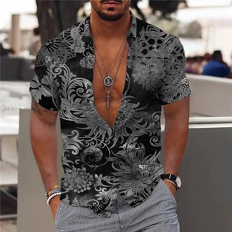 

Men's Flower Pattern Hawaiian Floral Shirt Elegant Society Social Casual Vacation Slim Fit Fashion Tight Y2k Harajuku Clothing