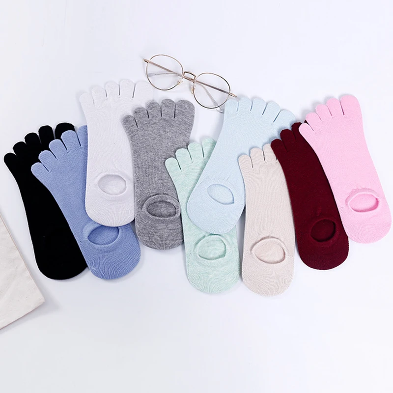 

Woman Short Socks with Toes Spring Summer Solid Five Finger Invisible Sock Ladies Korean Campus Style Simple Casual Cotton Socks