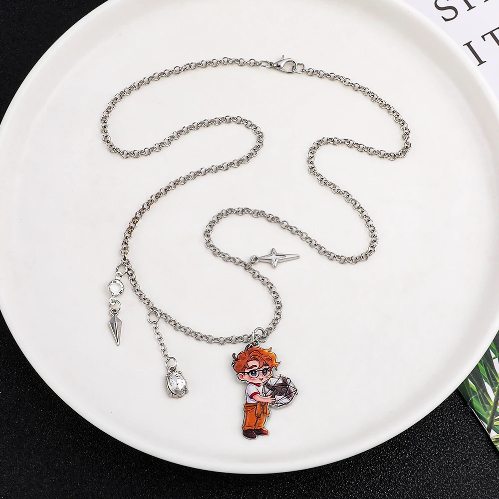 Project Hail Mary Chibi Boy Pendant Necklace, Multi Charms Rhinestone Spike Star Silver Chain Necklace, Book Fan Jewelry Gift