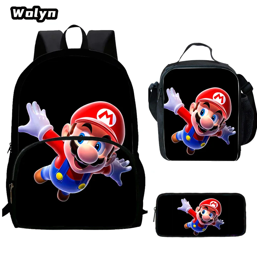 Cartoon Mario Child Backpack with Front Pocket,Lunch Bags,Pencil Bags for Aged 5-10 Cartoon Backpack Boys and Girls,Best Gift