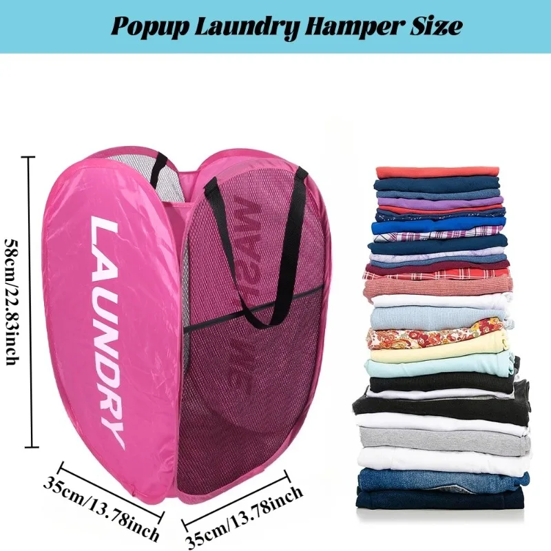 1pc Portable Mesh Pop Up Laundry Hamper Wide Opening Breathable Space Saving for Dorm Travel Bathroom Basket Laundry Organizer