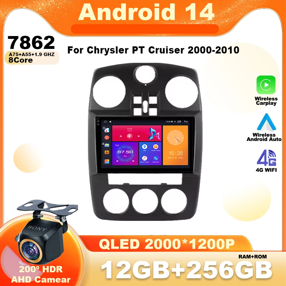 

For Chrysler PT Cruiser 2000-2010 Android 14 Car GPS Multimedia Player DSP Carplay Wifi Auto Radio Navigation WIFI BT Head Unit