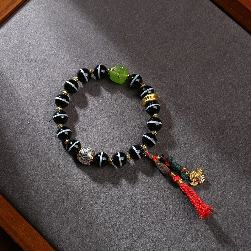 Tibetan One line Agate Tianzhu Cultural Play Hand String Single Circle Tibetan One line Tianzhu with Silver Hand String Bracelet
