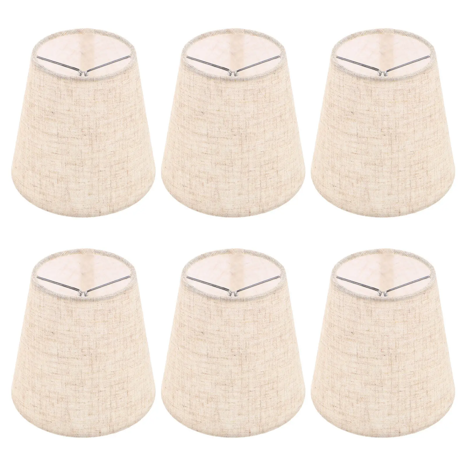 6Pcs Natural Linen Barrel Lamp Shades Clip-on Mini Chandelier Shades Replacement for Table Wall Lamps Soft Glow Decor Lamp Cover