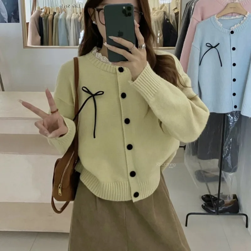 

Lace Bow Knitted Cardigan Women's 2025 New Sweet Sweater Jacket Women's Top