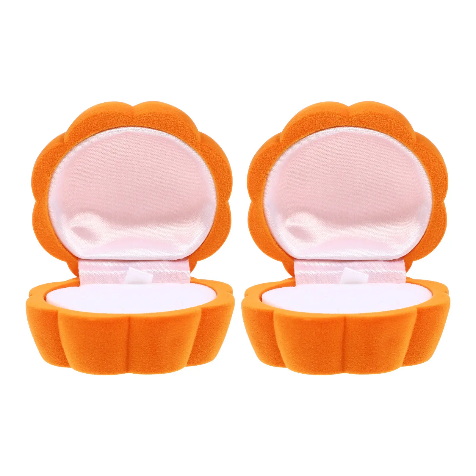 

2Pcs Pumpkin Design Wedding Ring Box Hinged Jewelry Holder Engagement Ring Storage Case Decorative Jewelry Gift Box