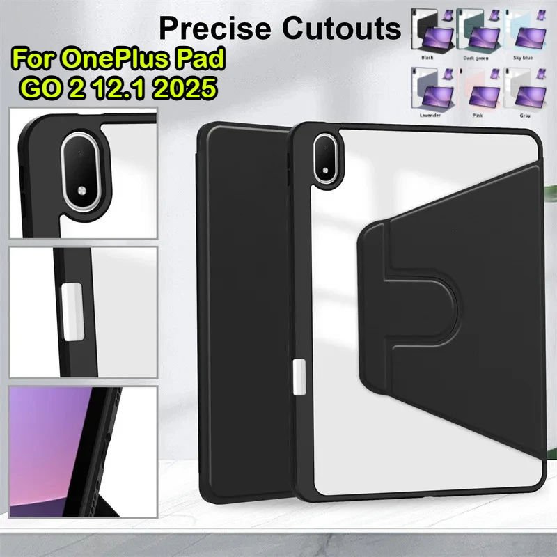 

360 ° Вращающийся чехол Smart Stand для OnePlus Pad GO 2 Pro 3 13,2 OPPO Pad Air5 2 Neo 12,1 11,4 OPD2506, акриловый чехол-держатель для карандашей