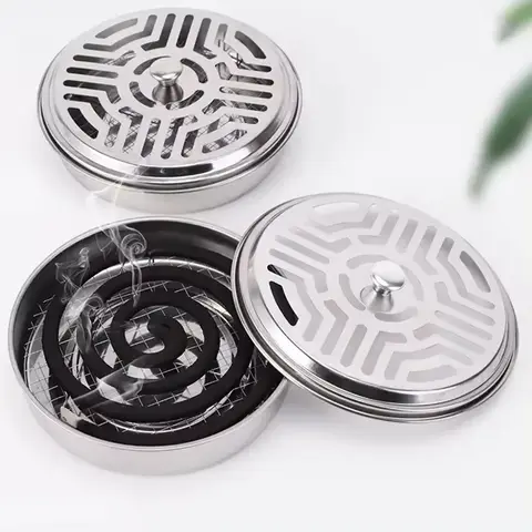 거치대 스테인레스 스틸 모기 코일 상자, 뚜껑이 있는 둥근 모기 코일 트레이, 손쉬운 모기 방지 용품