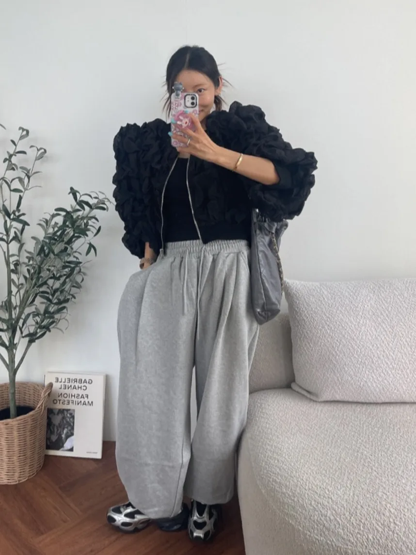 

Ort Sweet 3D Flower Long Sve Женская Jaet Chic Универсальная модная антивозрастная одежда для поездок на работу Весенне-осенняя одежда