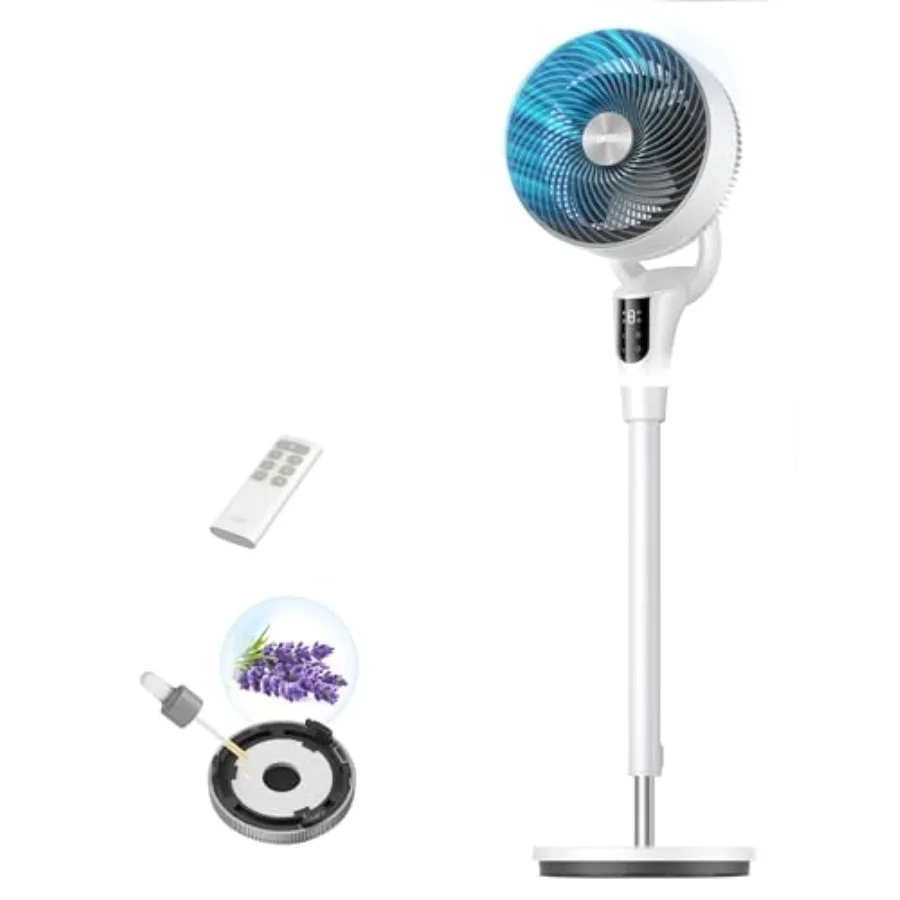 

Fan for Bedroom 2026 Upgraded 90Feet Airflow 20dB Quiet Fan 90° Oscillating Standing Fan for Whole Room DC Motor 8+H Speeds 3 M