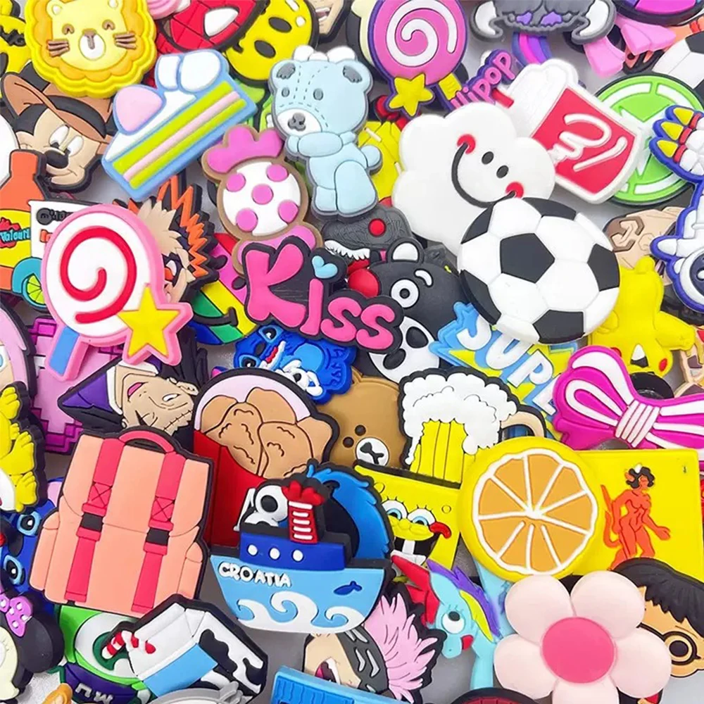 

30/50/100/pcs Random Series Shoe Charms Set For Clogs Bogg Bag Bubble Slides Sandals, PVC Shoe Decorations Beach Bag