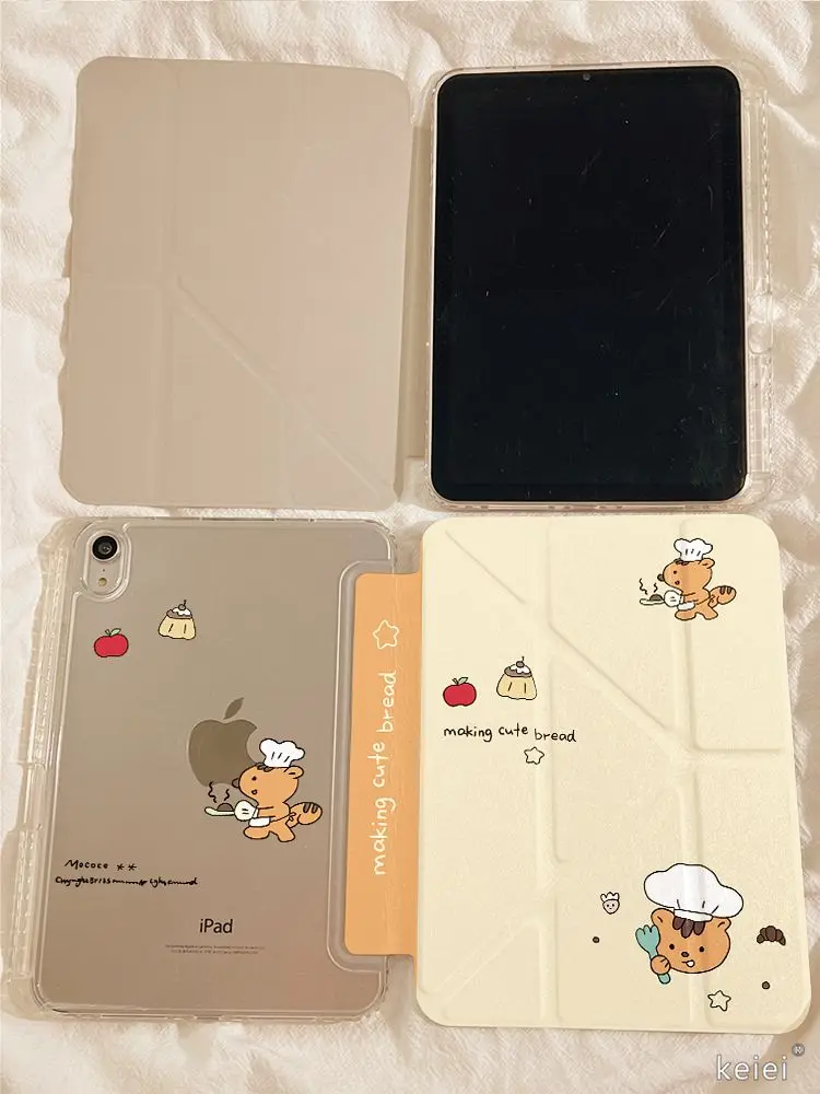 

Simple Cartoon Baker Squirrel iPad Case For iPad Pro 11 13In 2025 iPad Pro 12.9in Air7 10th M4 M5 MINI 3-Y Fold Protective Cover