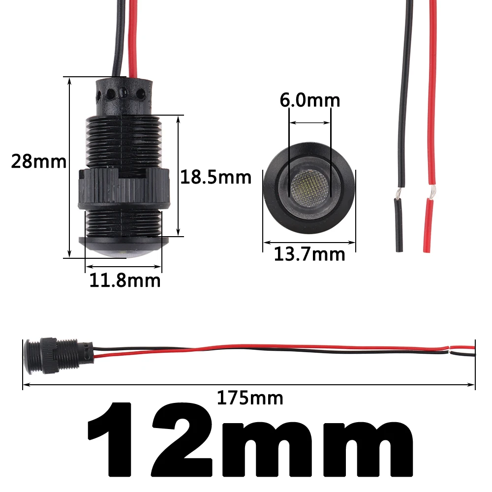 1/5pcs 6/8/10/12mm LED Indicator Light Plastic Black Signal Dot Lamp Red Yellow Amber Blue Green White 3V5V6V12V24V110V220V