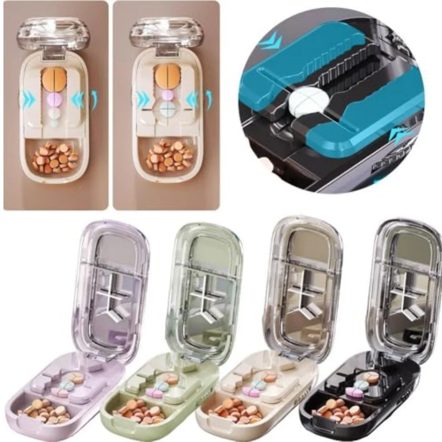 Multi- Functions 2 3 4 Halves Pill Cutter 3 in 1 Medicine Storage Box Portable Tablet Splitting Pills Dustproof Divider Organize