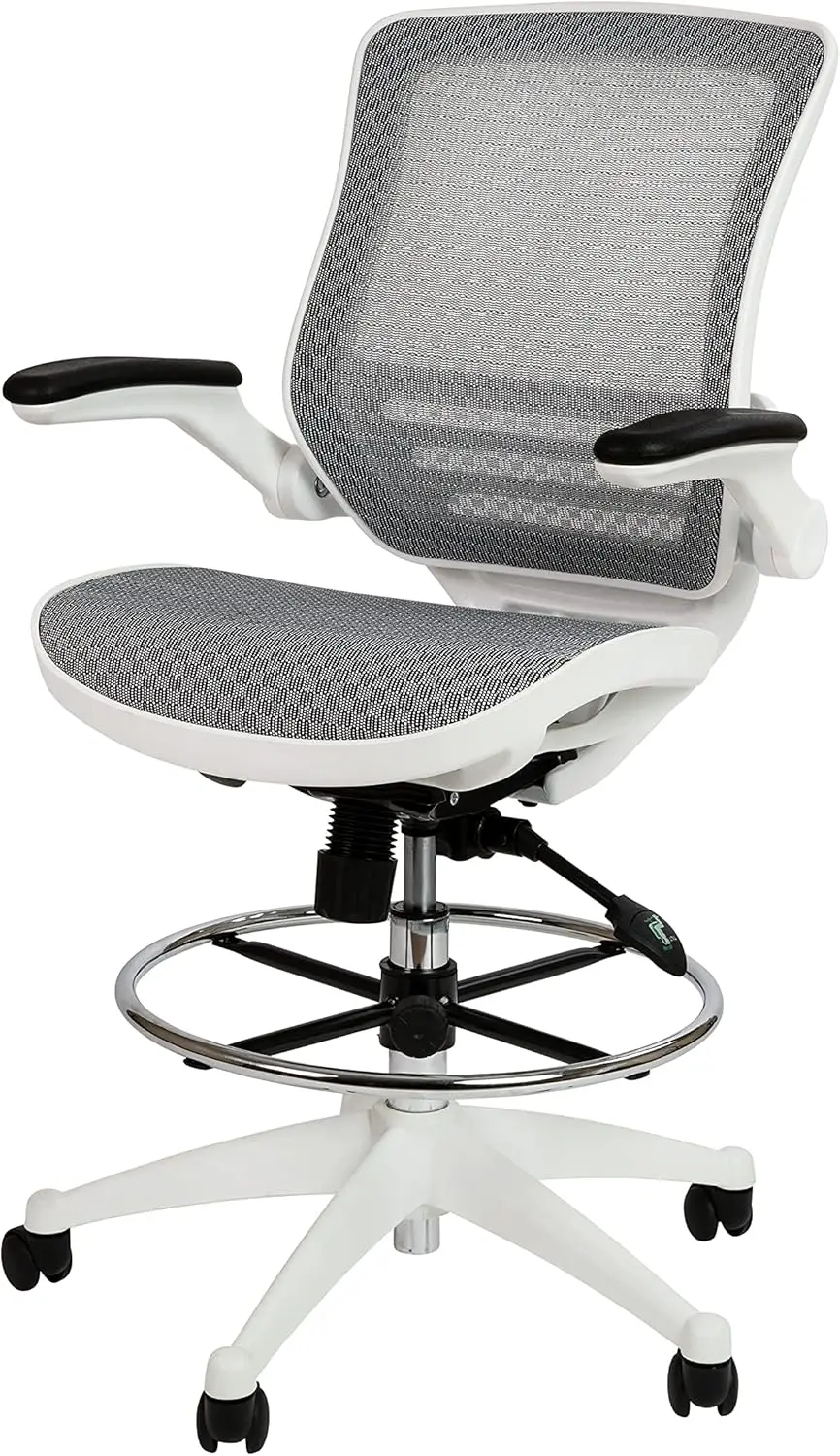 Waylon Mid-Back Swivel Office Chair With Adjustable Foot Ring And Seat Height, Ergonomic Mesh Chair With Armrests, Gray/White