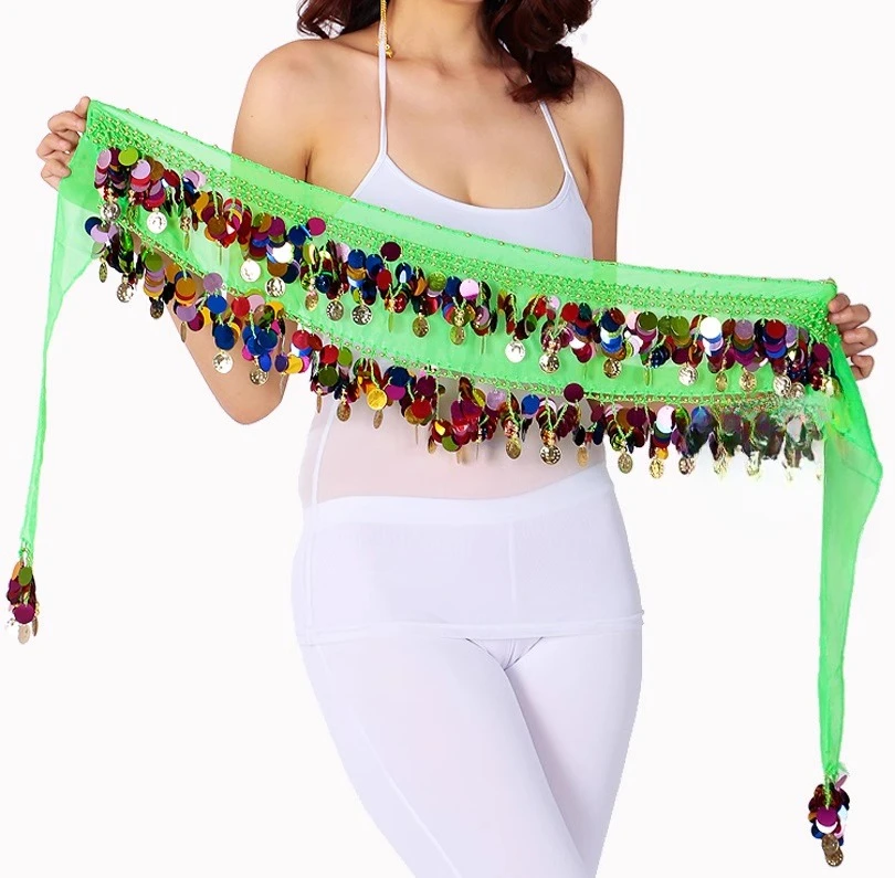 Maßgeschneidertes Damen-Bauchtanzkostüm für Erwachsene, Taillenkette, Hüfttuch, Kupfer-Gong-Paillettengürtel, zum Üben, indischer Tanz, Taillendichtung