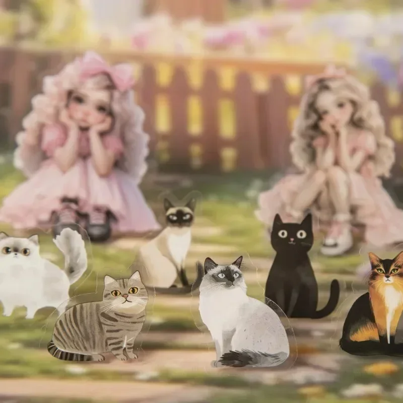50 sztuk naklejek PET w stylu \"Meow 2\" z serii \"Kotki dla dziewcząt\", dodające felinię zabawności do ręcznie robionych dekoracji dzienników.